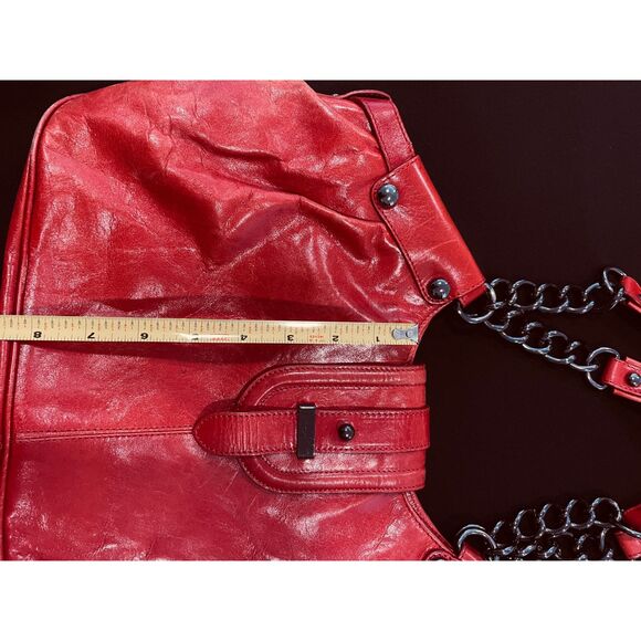 ~ Kenneth Cole NY leather bag shoulder purse brick red, double strap metal chain - Picture 15 of 16